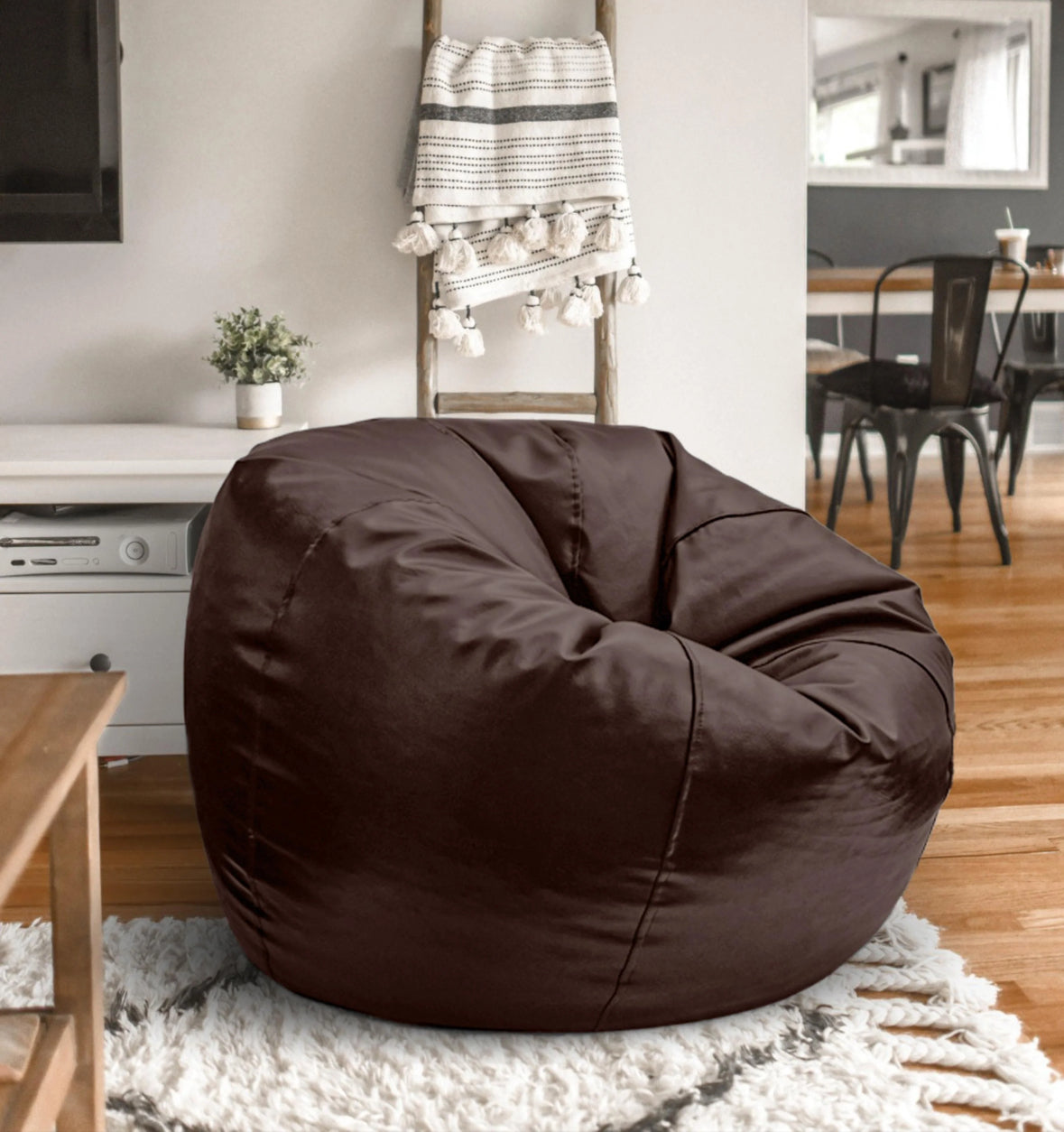 Leather bean bag - Dark brown with free footstool