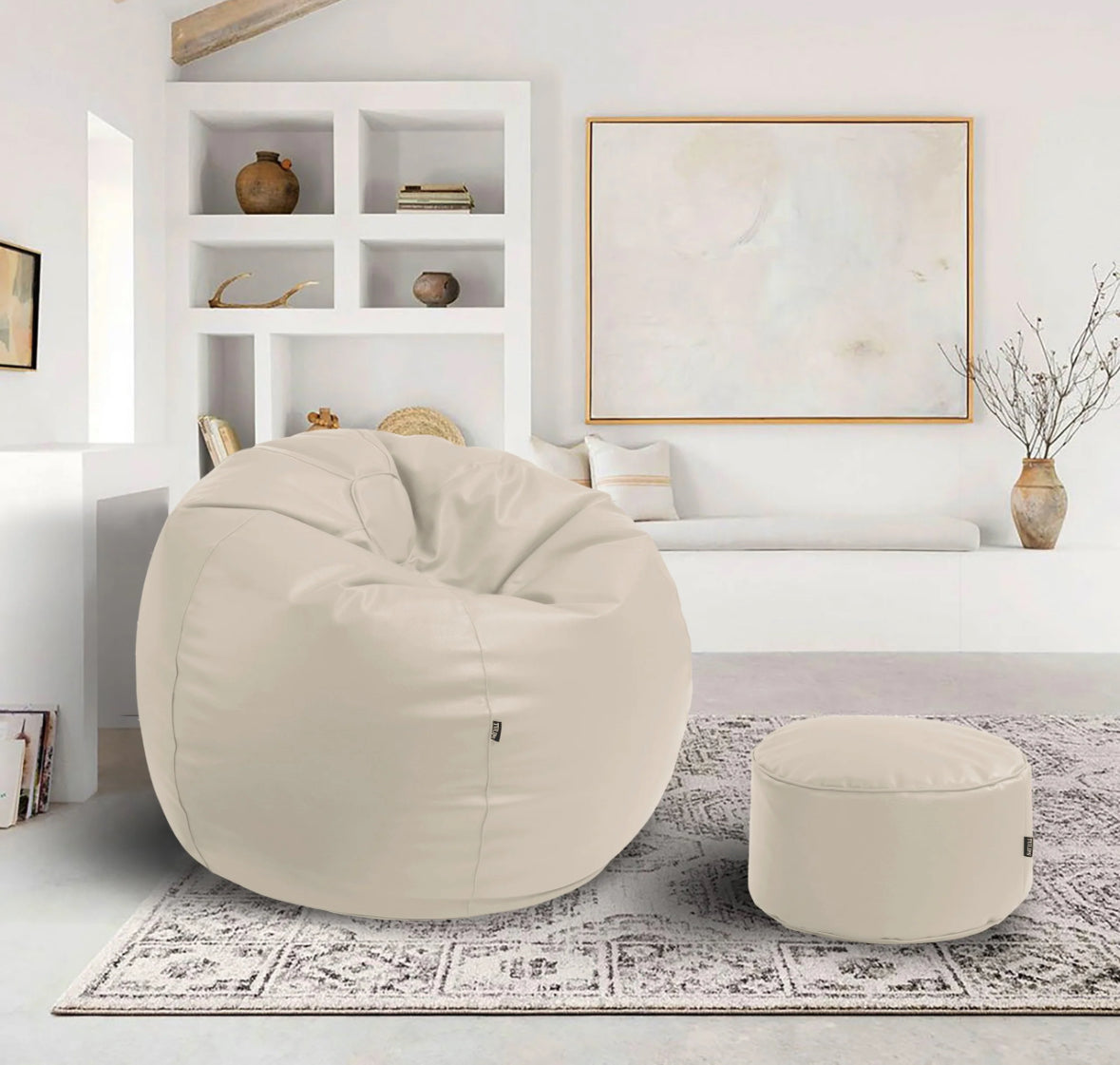 Leather bean bag - White with free footstool