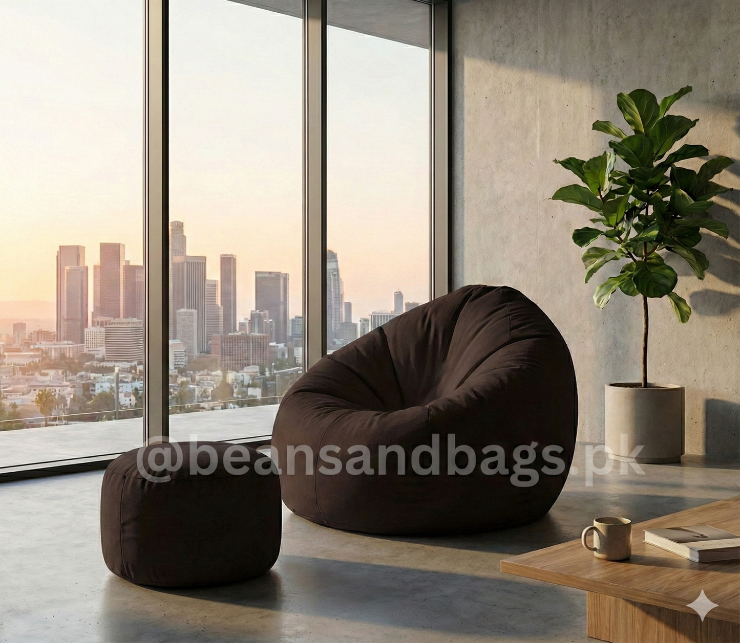 Parachute Bean Bag - Solid Color - Brown (with free foot stool)