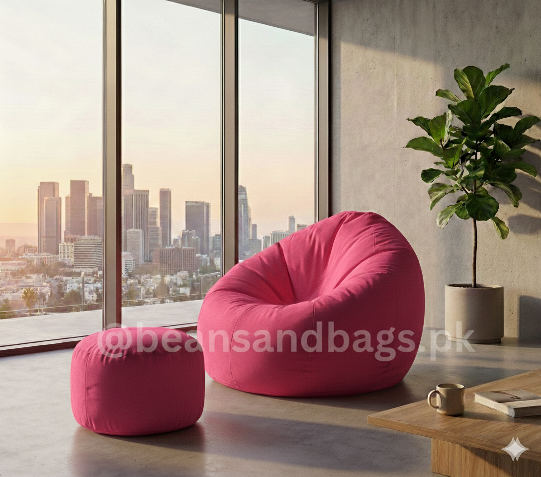 Parachute Bean Bag - Solid Color - Pink (with free foot stool)