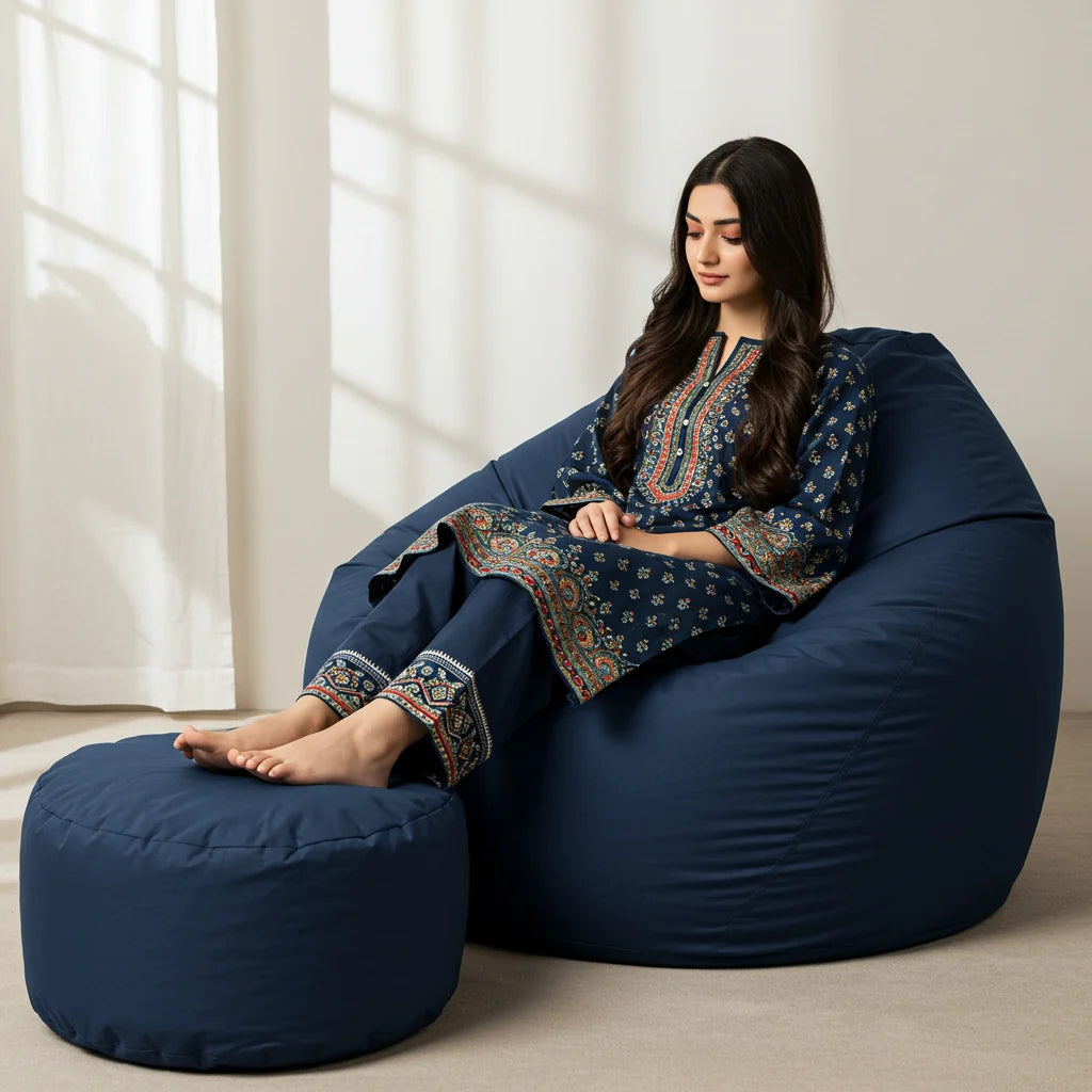 Parachute Bean Bag - Solid Color - Navy Blue (with free foot stool)
