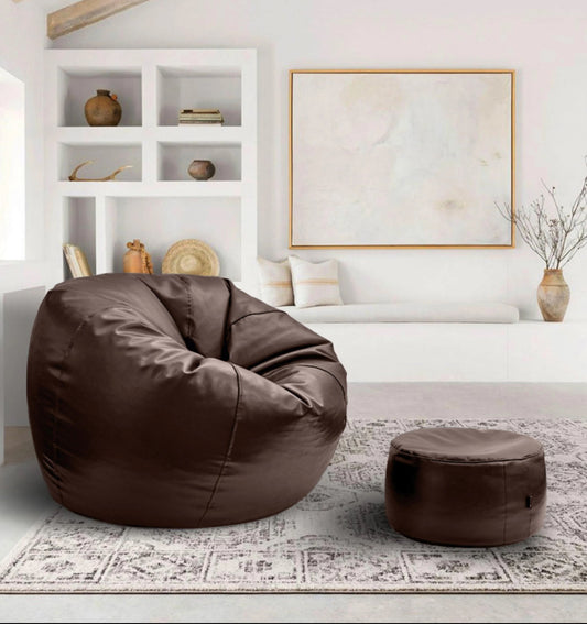 Leather bean bag - Dark brown with free footstool