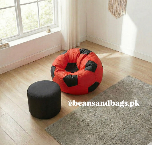 Red And Black Football Beanbag with footrest