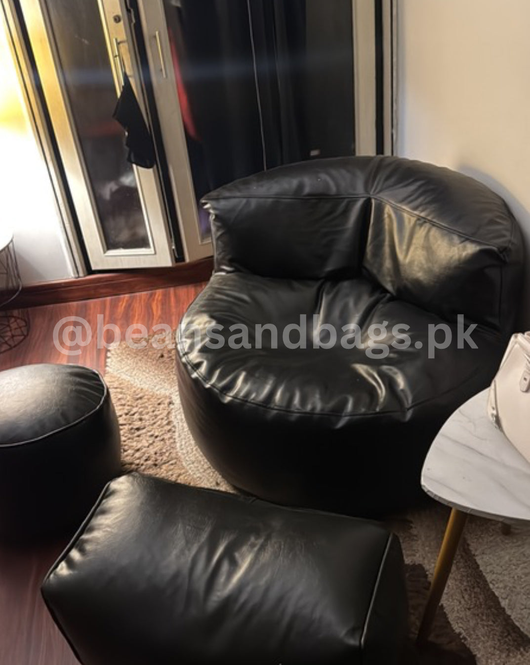 The leather Loaf Bean bag chair with 2 free footstools