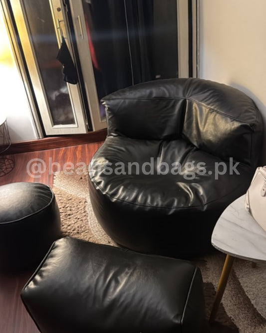 The leather Loaf Bean bag chair with 2 free footstools