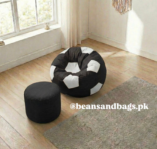 Black And White Football Beanbag Parachute with footrest