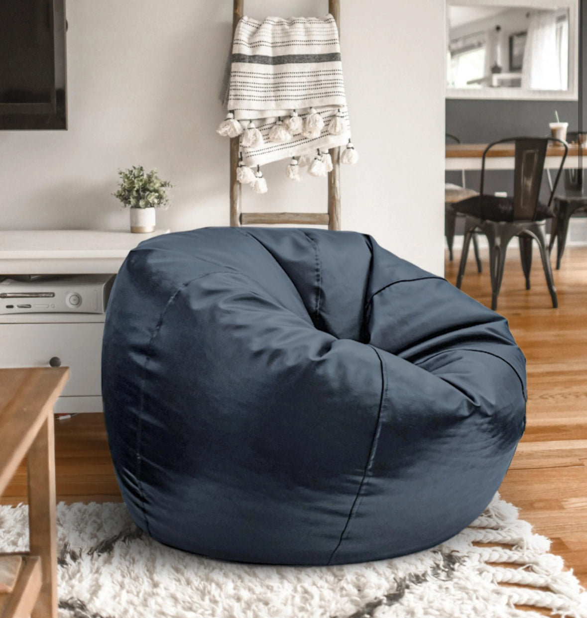Leather bean bag - Navy Blue with free footstool