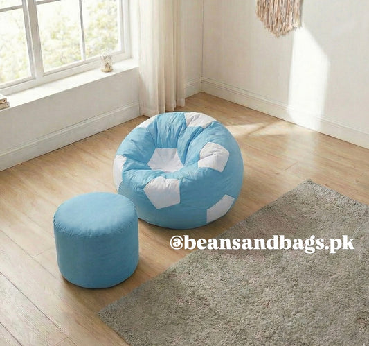 Light Blue and White Football Beanbag Parachute ( free footstool included)