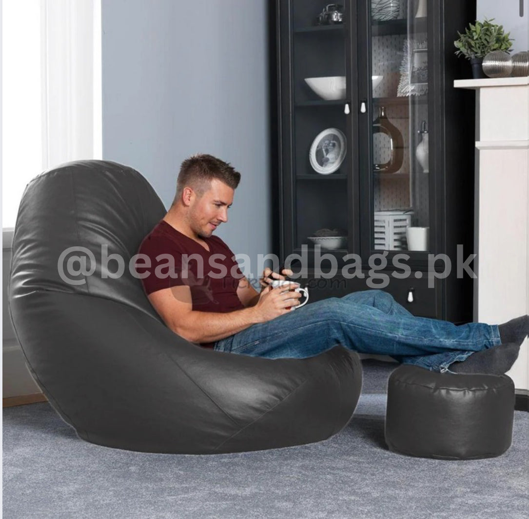 The Comfy leather bean bag with free footstool
