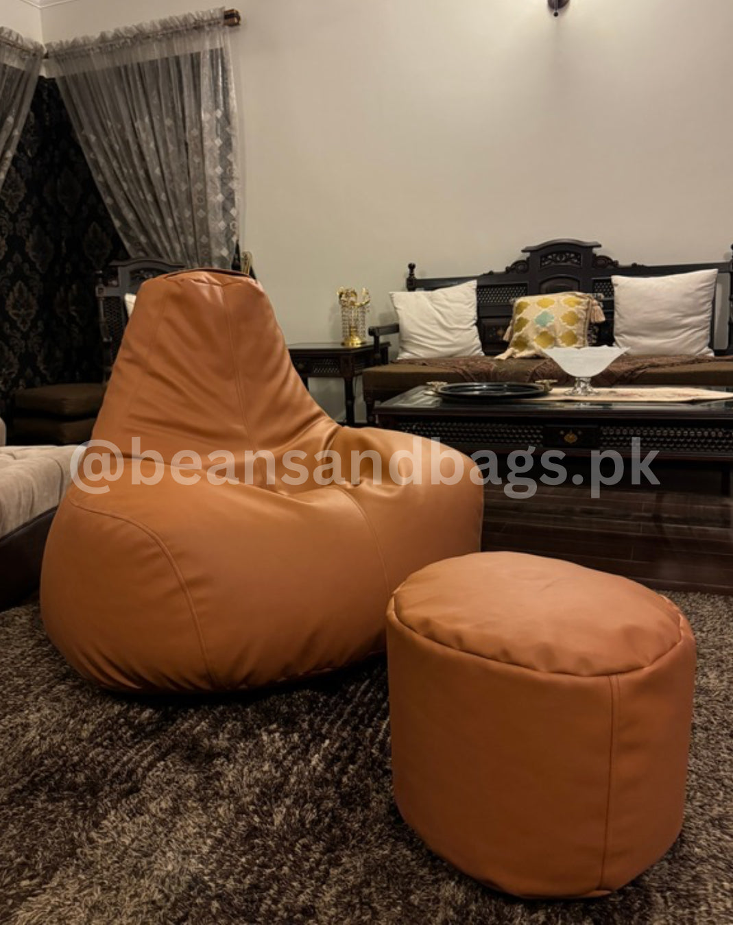 The Comfy leather bean bag with free footstool