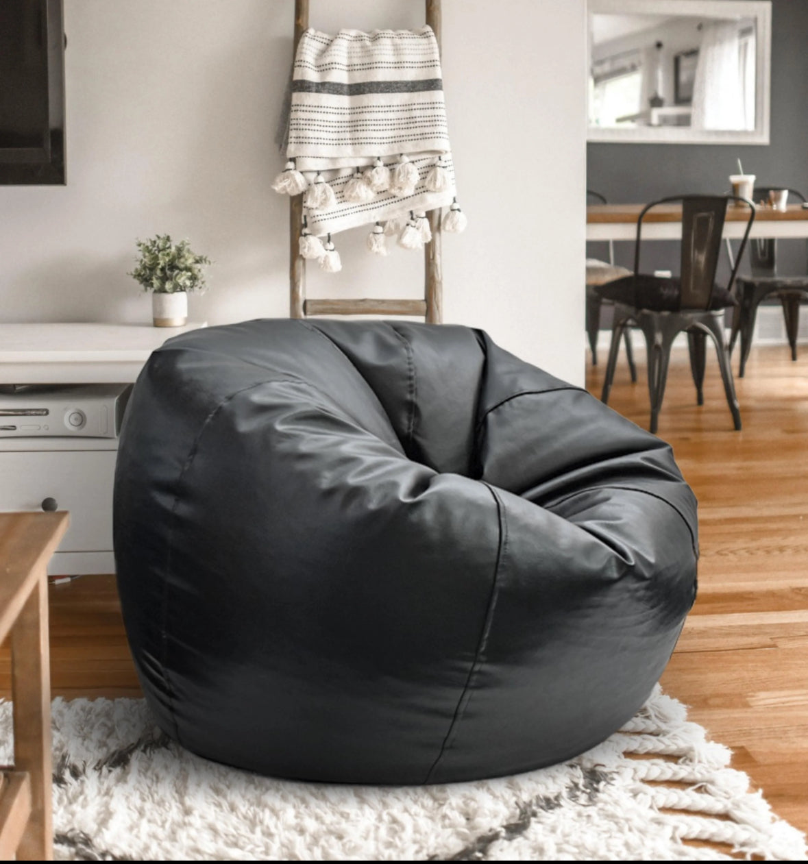 Leather bean bag black with free footstool