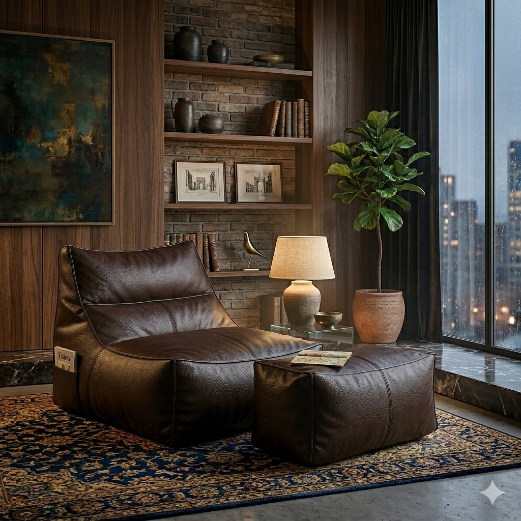 The Archivist Lounger bean bag with free ottoman