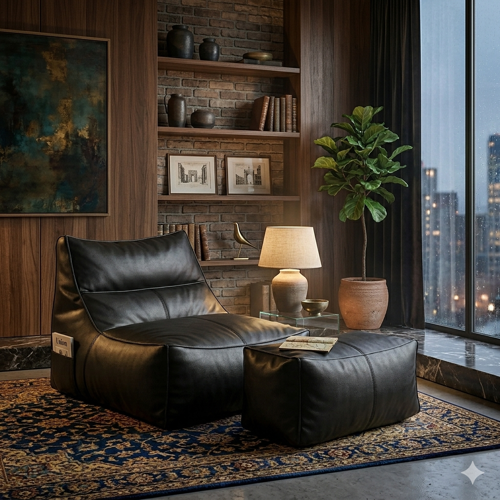 The Archivist Lounger bean bag with free ottoman