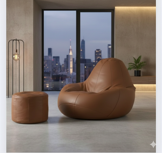 The Comfy leather bean bag with free footstool