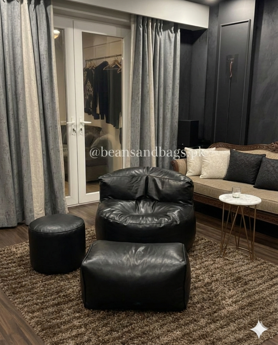 The leather Loaf Bean bag chair with 2 free footstools