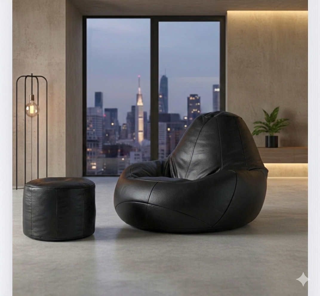 The Comfy leather bean bag with free footstool