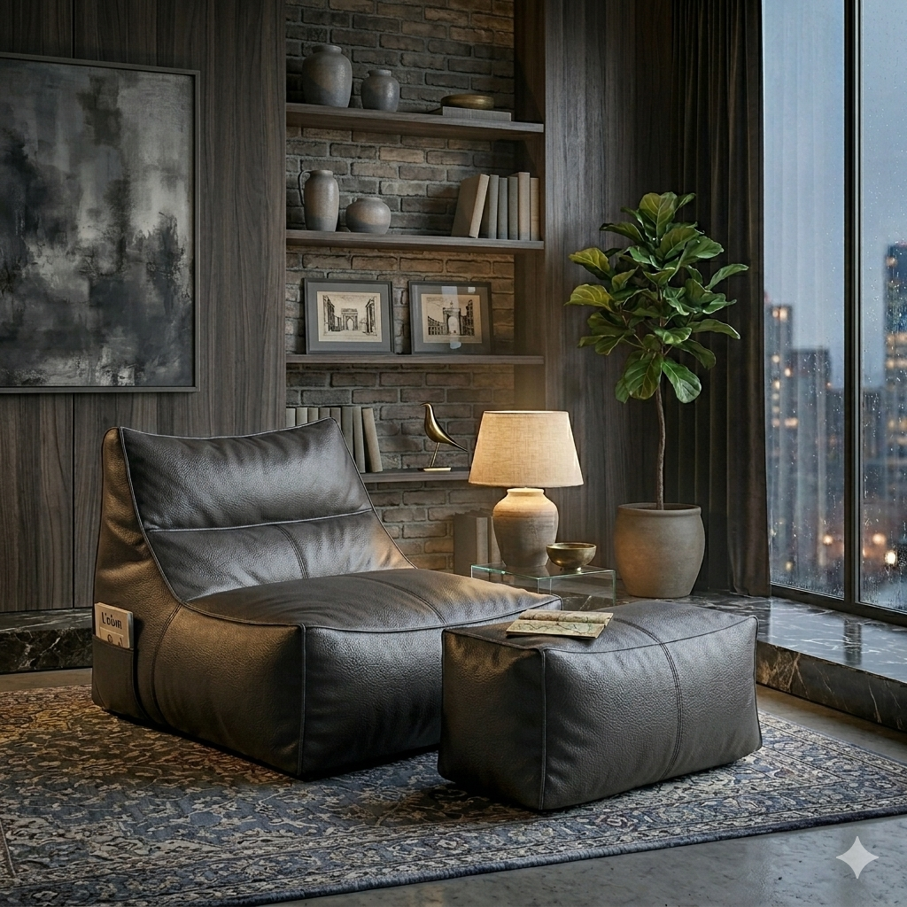 The Archivist Lounger bean bag with free ottoman