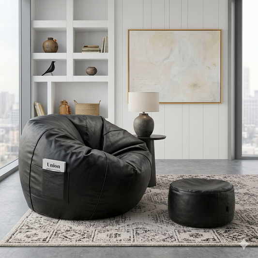 Leather bean bag black with free footstool