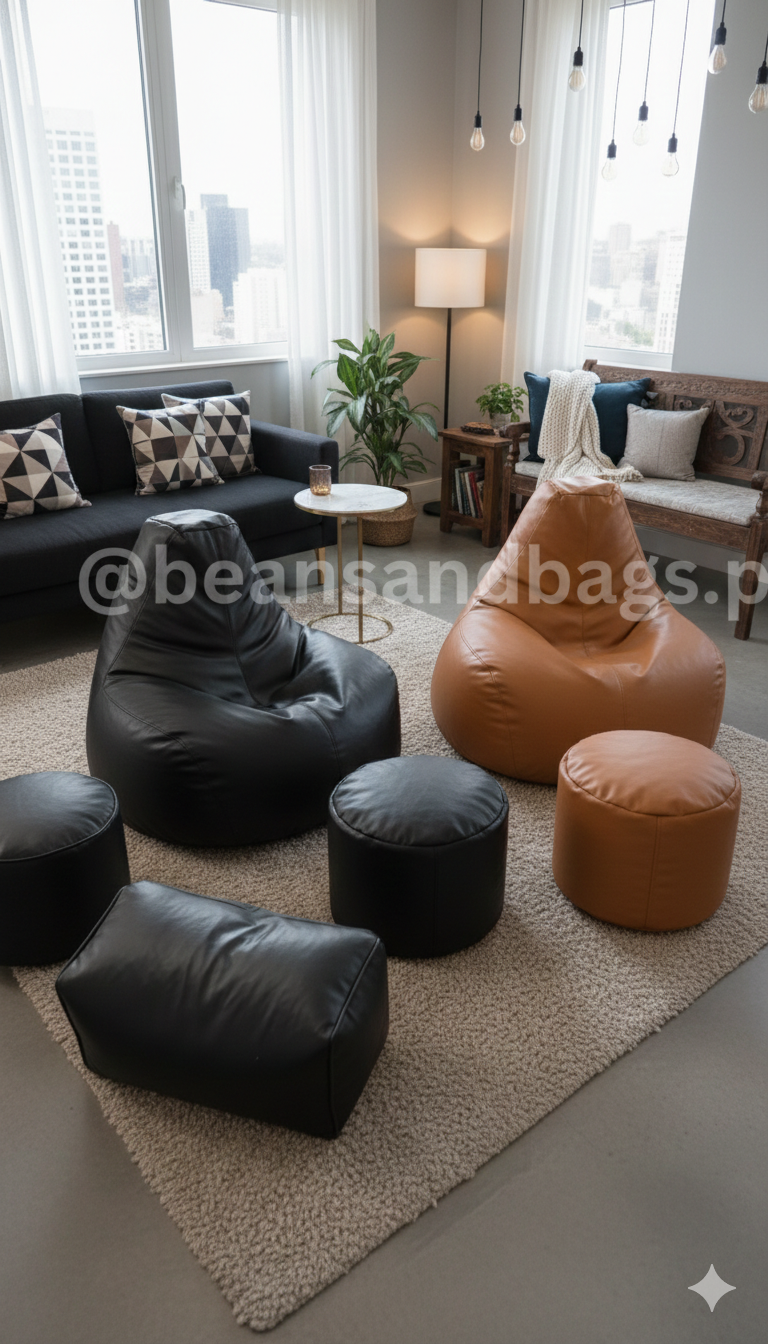 The Comfy leather bean bag with free footstool