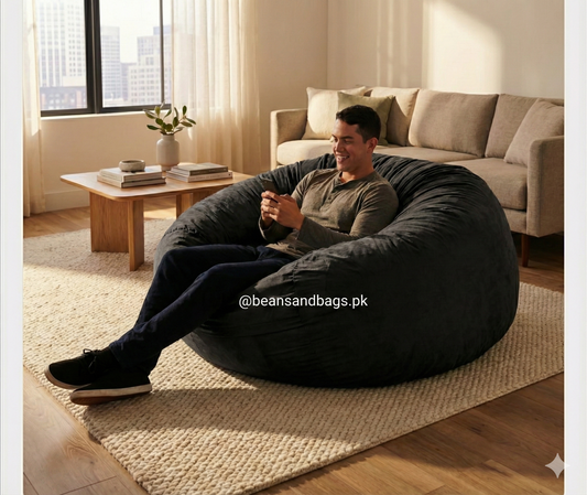 Giant bean bag - Solid Color - Black - With free foot stool