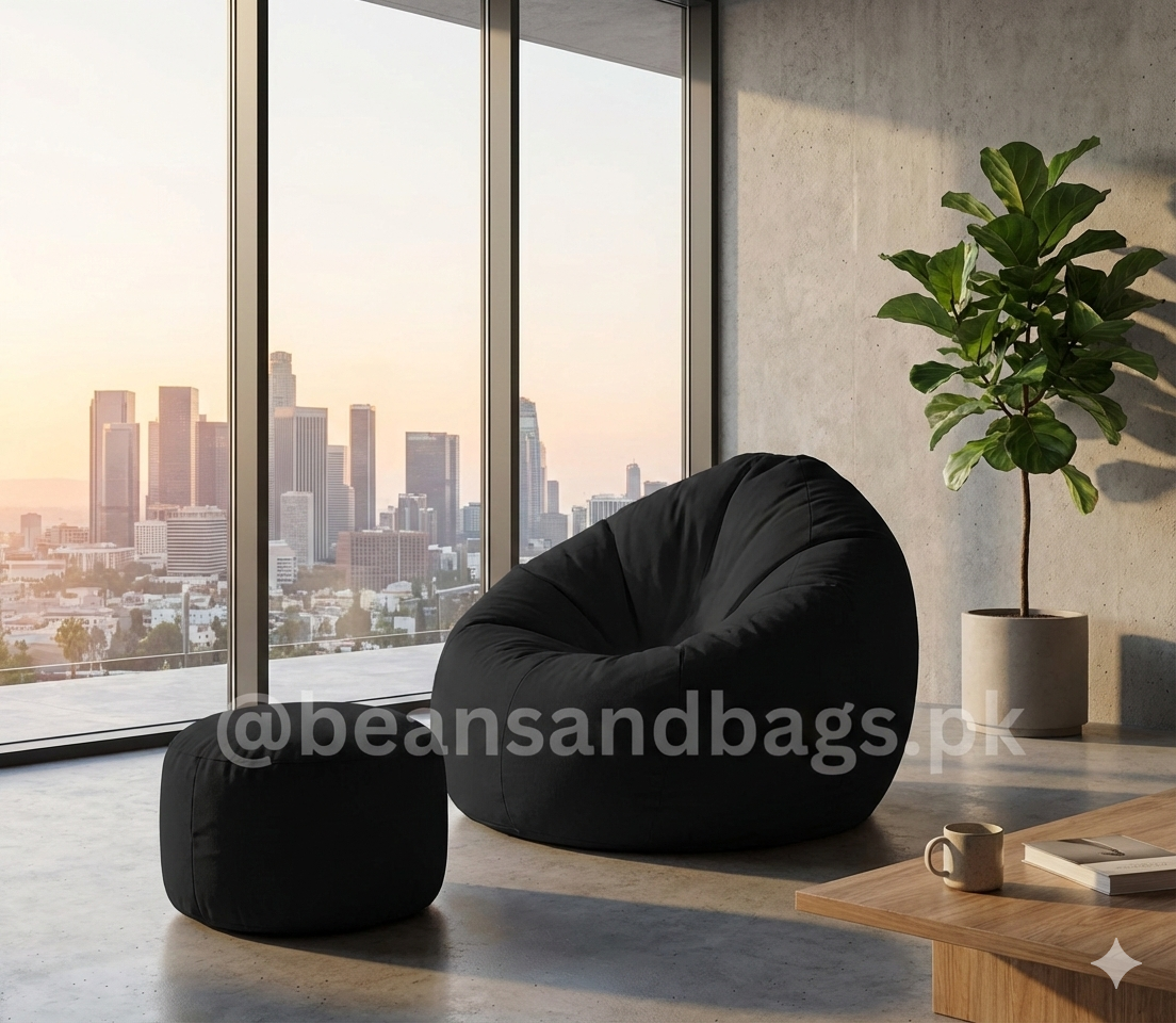 Parachute Bean Bag - Solid Color - Black (with free foot stool)