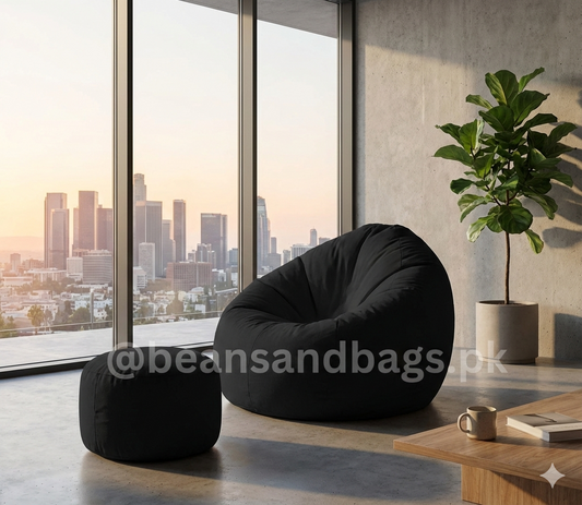 Parachute Bean Bag - Solid Color - Black (with free foot stool)