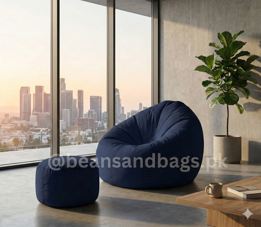 Parachute Bean Bag - Solid Color - Navy Blue (with free foot stool)