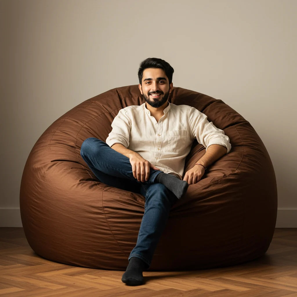Giant bean bag - Solid Color - Brown - with free footstool