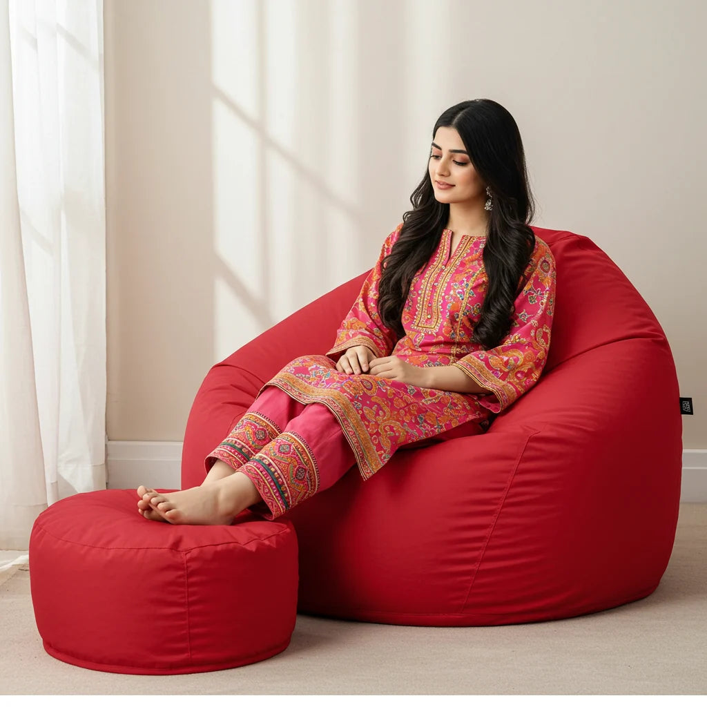 Parachute Bean Bag - Solid Color - Red (with free foot stool)