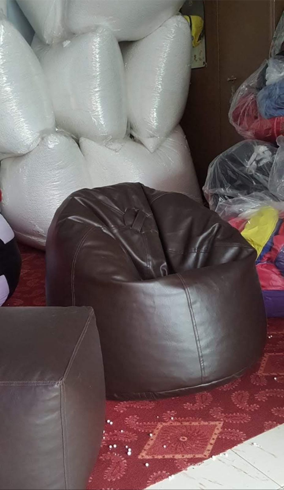 Leather bean bag - Dark brown with free footstool