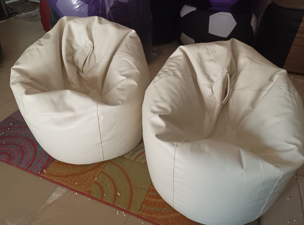 Leather bean bag - White with free footstool